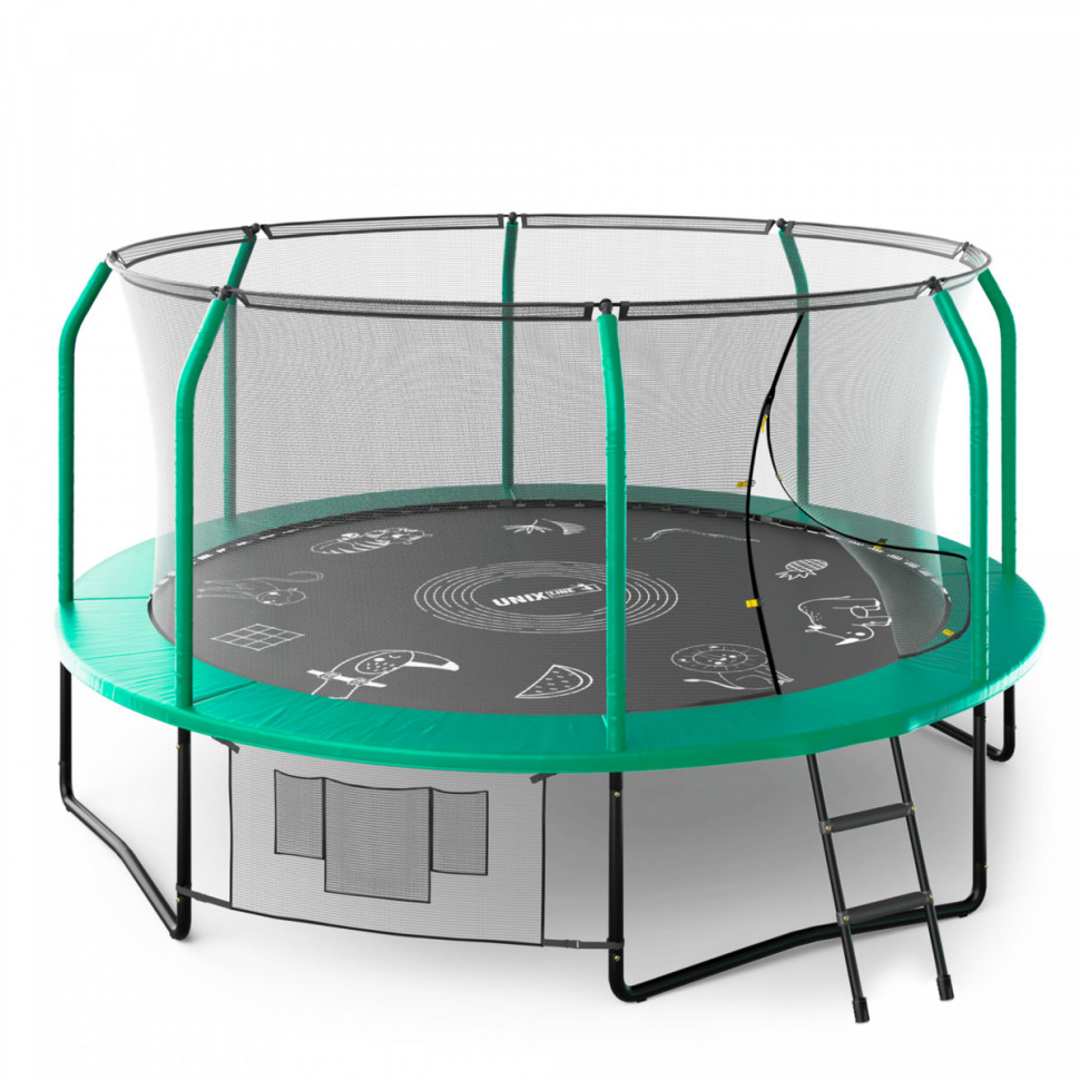 Батут Unix line Supreme Game с внутренней сеткой 14 футов - 430 см (зеленый) (TRUSUG14GR)